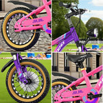 VOLTUS 14/18/22 Support Bicycle Ring Integrated Magnesium Knife Wheel Children's Alloy - CNC Double-Layer Foot Wheels Inch Training Pink&Purple