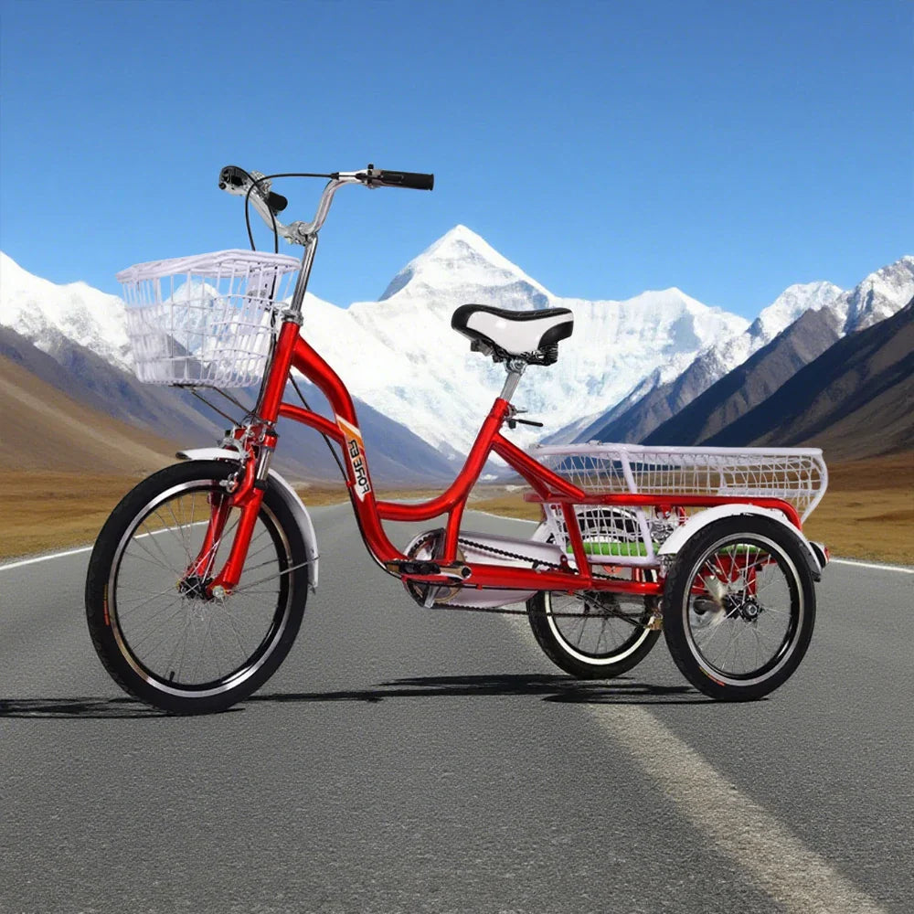 VOLTUS Adult Comfort Seat Three Single Speed Bicycle Upgraded Wheel Tire Reinforcement-Red/Blue/Silvery