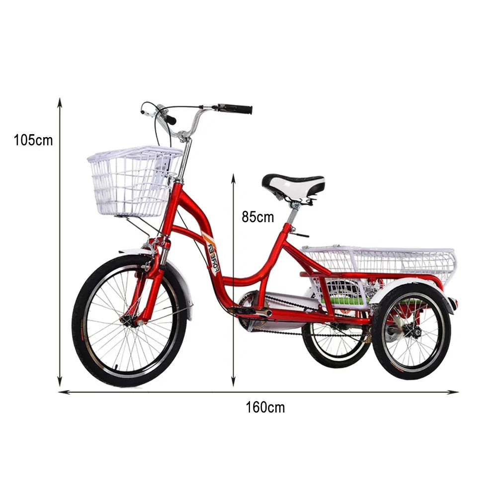 VOLTUS Adult Comfort Seat Three Single Speed Bicycle Upgraded Wheel Tire Reinforcement-Red/Blue/Silvery