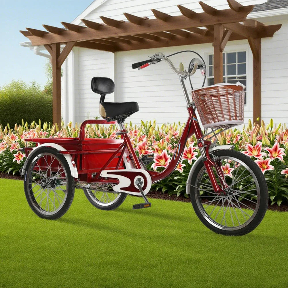 VOLTUS Adult Absorbing Comfortable Backrest Front Fork Tricycle Shock Seat Red/Silver/Beige