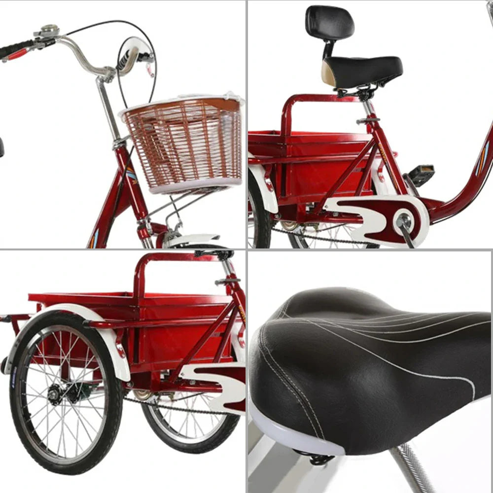 VOLTUS Adult Absorbing Comfortable Backrest Front Fork Tricycle Shock Seat Red/Silver/Beige
