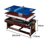 VERSA 4-in-1 7/8FT Convertible Game Table - Brown Frame, Air Hockey/Pool/Dining/Table Tennis, Includes Free Accessories - Black Felt