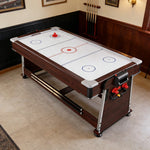 VERSA 4-in-1 7/8FT Convertible Game Table - Brown Frame, Air Hockey/Pool/Dining/Table Tennis, Includes Free Accessories - Black Felt