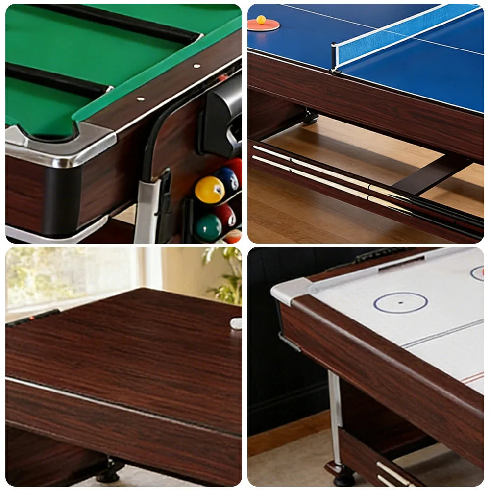 VERSA 4-in-1 7/8FT Convertible Game Table - Brown Frame, Air Hockey/Pool/Dining/Table Tennis, Includes Free Accessories - Green Felt