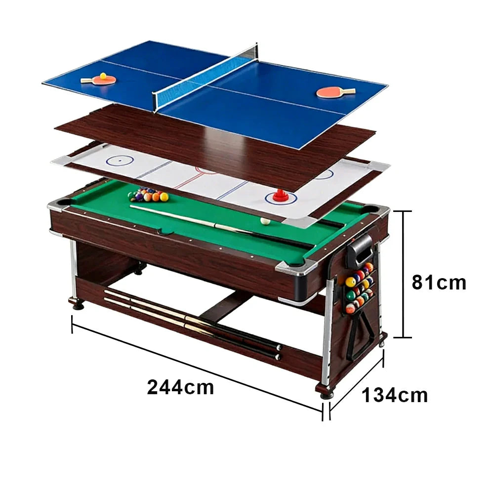 VERSA 4-in-1 7/8FT Convertible Game Table - Brown Frame, Air Hockey/Pool/Dining/Table Tennis, Includes Free Accessories - Green Felt