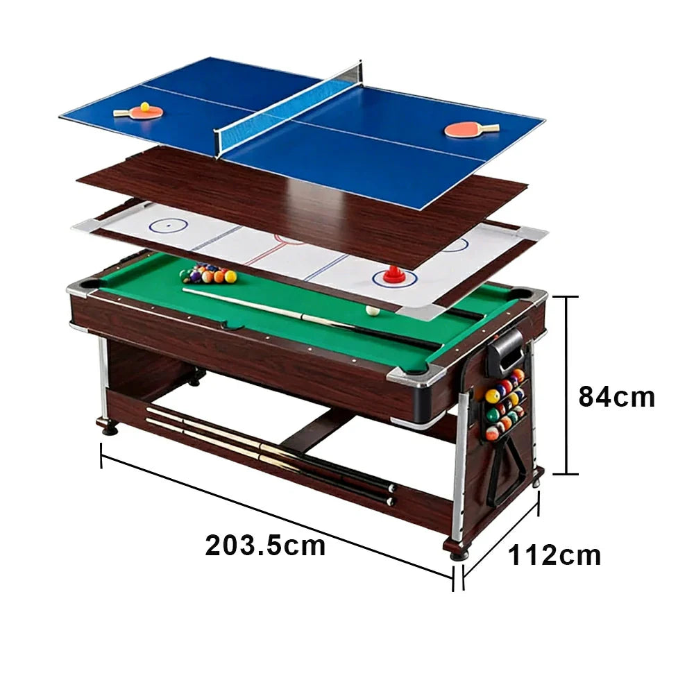 VERSA 4-in-1 7/8FT Convertible Game Table - Brown Frame, Air Hockey/Pool/Dining/Table Tennis, Includes Free Accessories - Green Felt