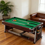 VERSA 4-in-1 7/8FT Convertible Game Table - Brown Frame, Air Hockey/Pool/Dining/Table Tennis, Includes Free Accessories - Green Felt