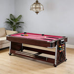 VERSA 4-in-1 7/8FT Convertible Game Table - Brown Frame, Air Hockey/Pool/Dining/Table Tennis, Includes Free Accessories - Red Felt