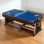 VERSA 4-in-1 7/8FT Convertible Game Table - Brown Frame, Air Hockey/Pool/Dining/Table Tennis, Includes Free Accessories - Red Felt