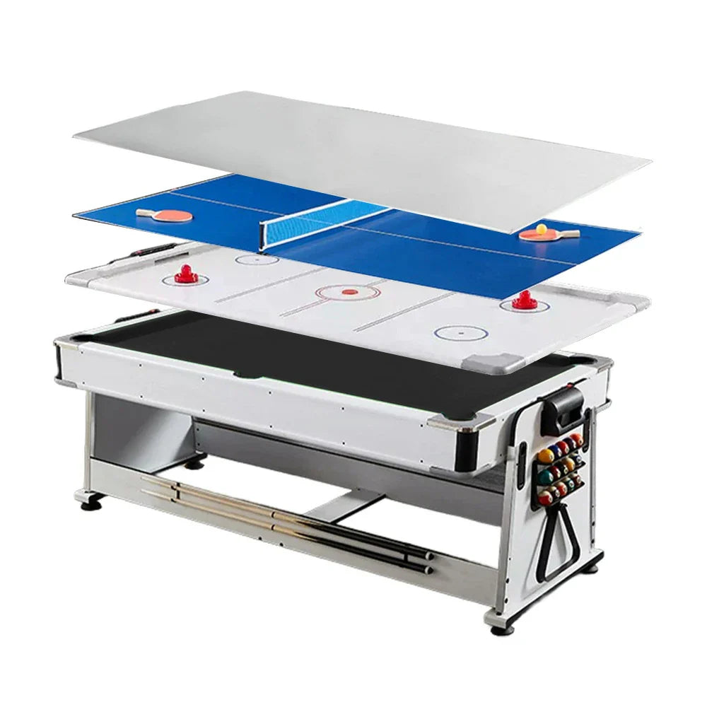 VERSA 4-in-1 7/8FT Convertible Game Table, Air Hockey, Pool, Dining & Table Tennis Combo - White Frame, Black Felt, Free Accessories