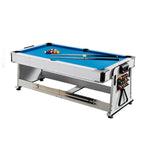 VERSA 4-in-1 7/8FT Multi-Game Table with White Frame for Air Hockey, Billiards, Dining & Table Tennis - Blue Felt, Includes Accessories