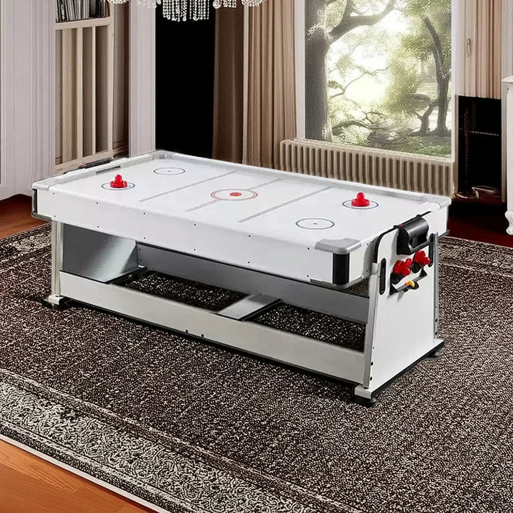 VERSA 4-in-1 7/8FT Convertible Game Table with White Frame, Air Hockey, Billiards, Dining & Table Tennis - Green Felt, Free Kit Included