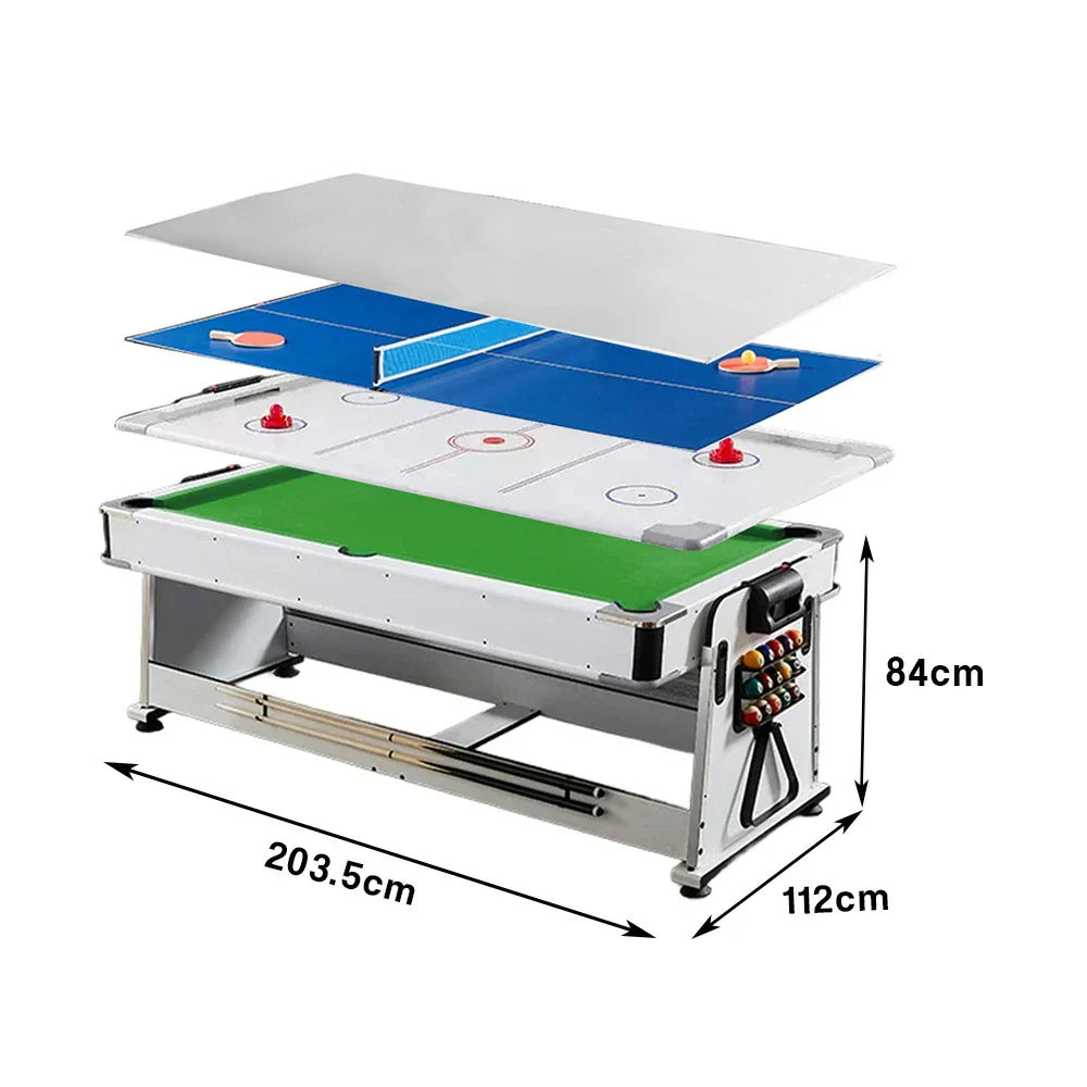 VERSA 4-in-1 7/8FT Convertible Game Table with White Frame, Air Hockey, Billiards, Dining & Table Tennis - Green Felt, Free Kit Included