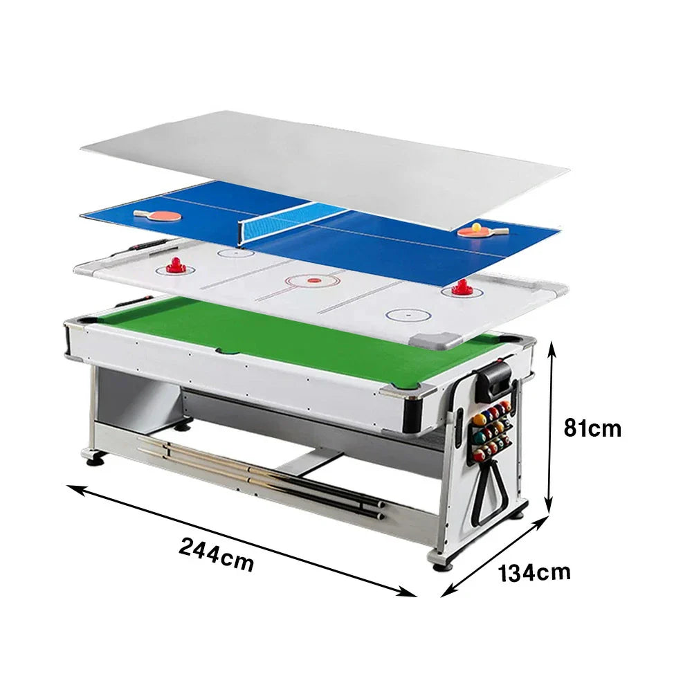 VERSA 4-in-1 7/8FT Convertible Game Table with White Frame, Air Hockey, Billiards, Dining & Table Tennis - Green Felt, Free Kit Included