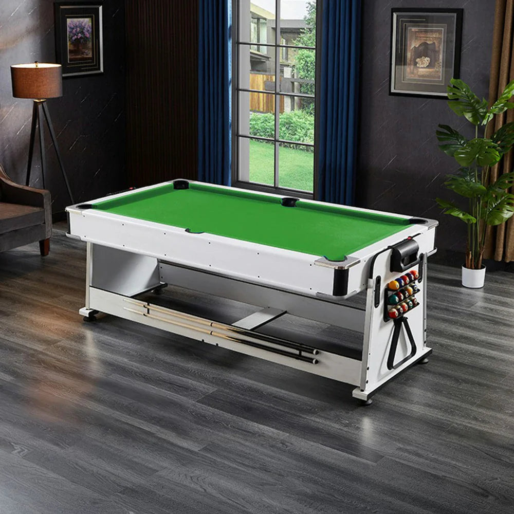 VERSA 4-in-1 7/8FT Convertible Game Table with White Frame, Air Hockey, Billiards, Dining & Table Tennis - Green Felt, Free Kit Included