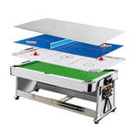 VERSA 4-in-1 7/8FT Convertible Game Table with White Frame, Air Hockey, Billiards, Dining & Table Tennis - Green Felt, Free Kit Included