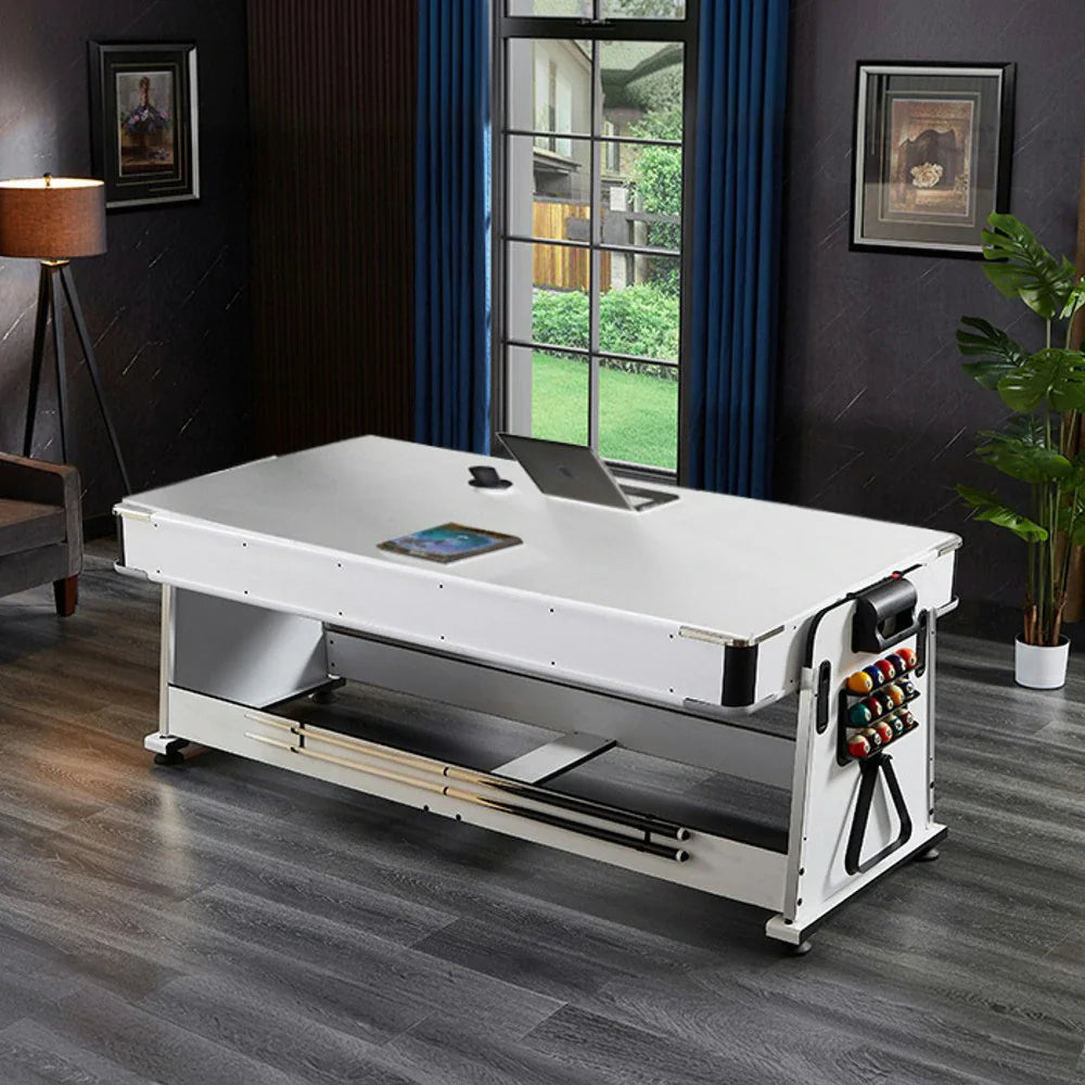 VERSA 4-in-1 7/8FT Convertible Game Table with White Frame, Air Hockey, Billiards, Dining & Table Tennis - Green Felt, Free Kit Included