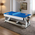 VERSA 4-in-1 7/8FT Convertible Game Table with White Frame, Air Hockey, Billiards, Dining & Table Tennis - Green Felt, Free Kit Included