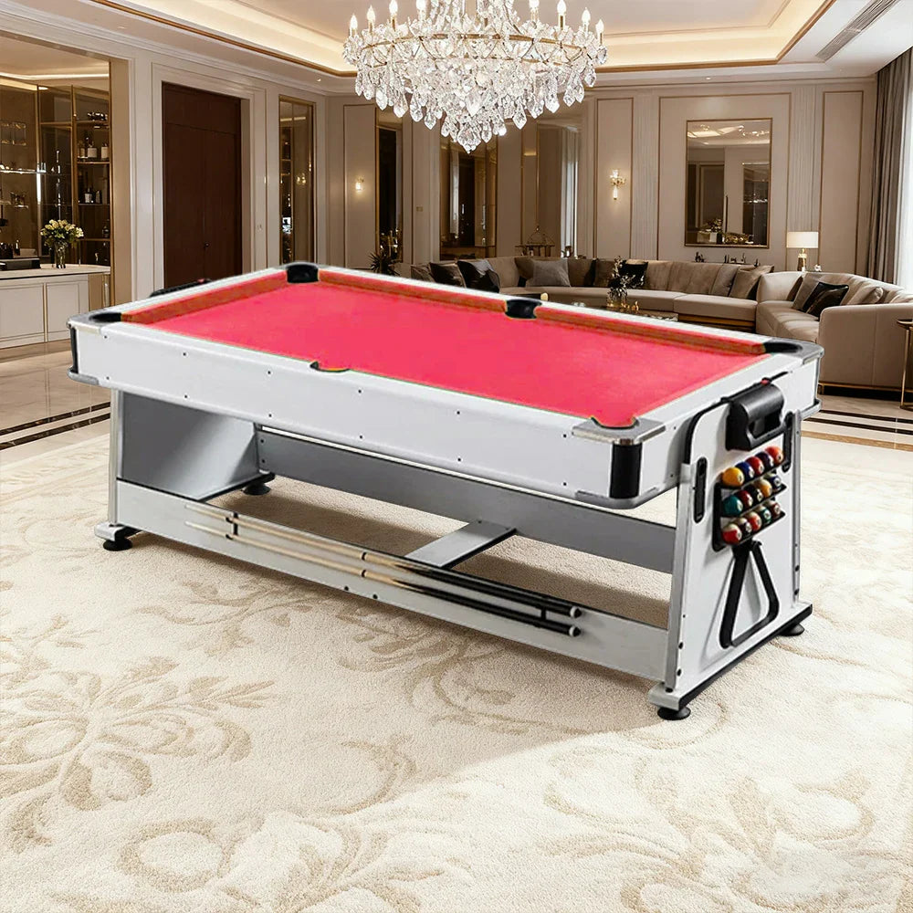 VERSA 4-in-1 7/8FT Multifunctional Table with White Frame for Air Hockey, Billiards, Dining & Ping Pong - Red Felt, Bonus Accessories