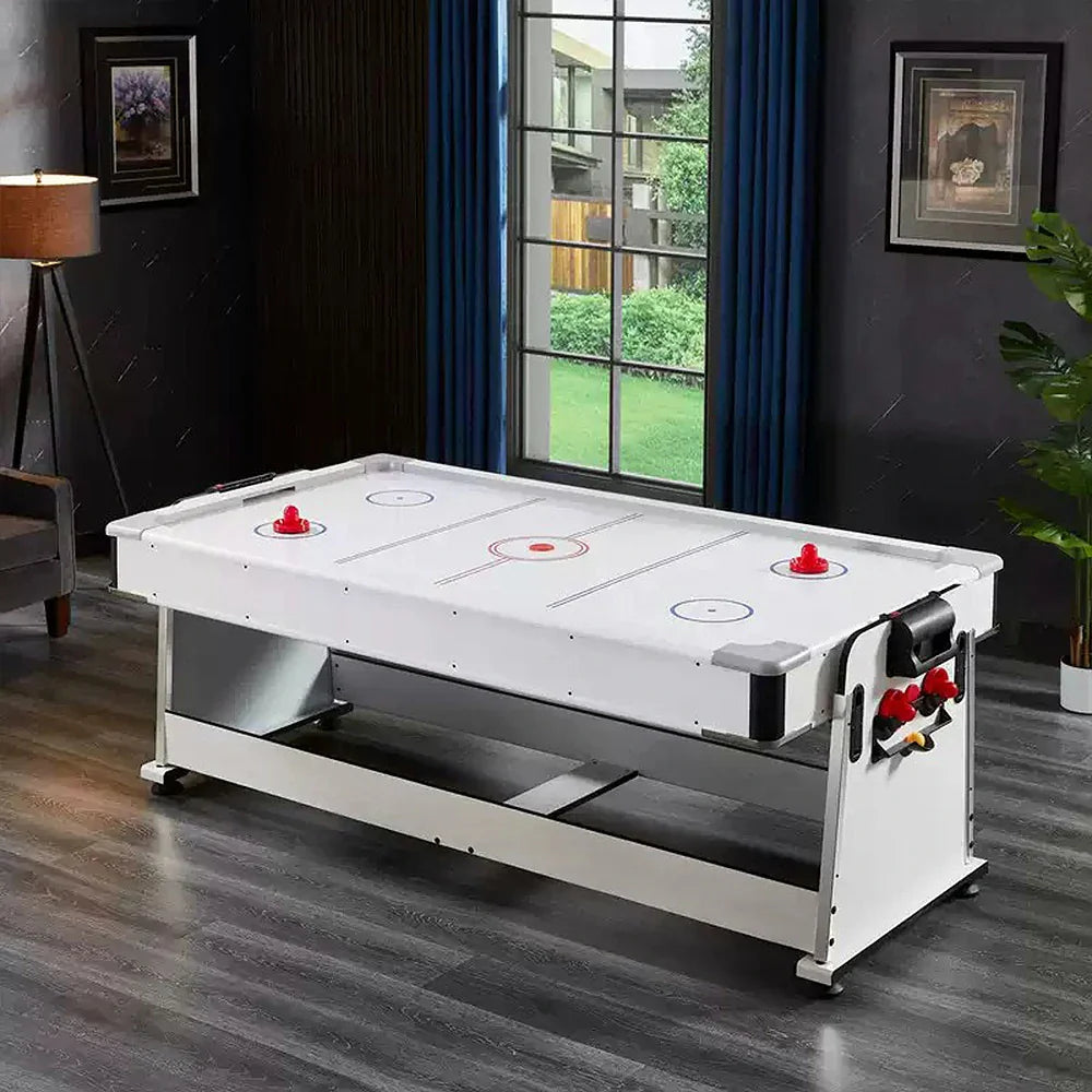 VERSA 4-in-1 7/8FT Multifunctional Table with White Frame for Air Hockey, Billiards, Dining & Ping Pong - Red Felt, Bonus Accessories