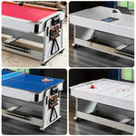 VERSA 4-in-1 7/8FT Multifunctional Table with White Frame for Air Hockey, Billiards, Dining & Ping Pong - Red Felt, Bonus Accessories