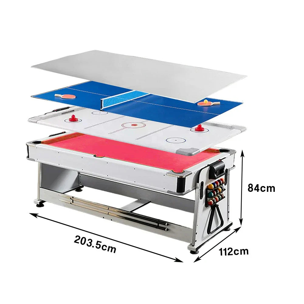 VERSA 4-in-1 7/8FT Multifunctional Table with White Frame for Air Hockey, Billiards, Dining & Ping Pong - Red Felt, Bonus Accessories