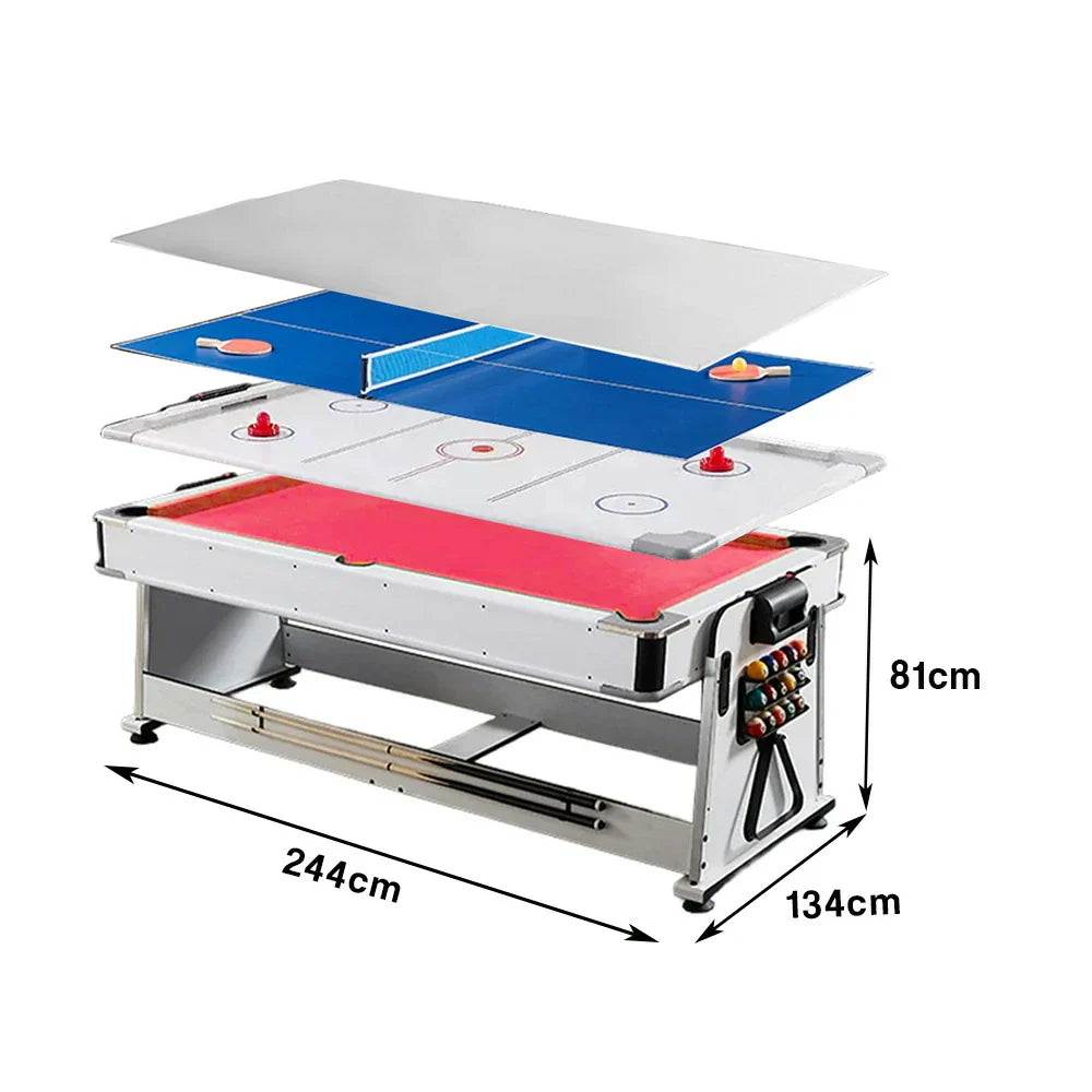 VERSA 4-in-1 7/8FT Multifunctional Table with White Frame for Air Hockey, Billiards, Dining & Ping Pong - Red Felt, Bonus Accessories