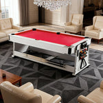 VERSA 4-in-1 7/8FT Multifunctional Table with White Frame for Air Hockey, Billiards, Dining & Ping Pong - Red Felt, Bonus Accessories