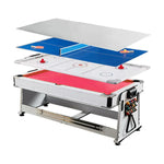 VERSA 4-in-1 7/8FT Multifunctional Table with White Frame for Air Hockey, Billiards, Dining & Ping Pong - Red Felt, Bonus Accessories