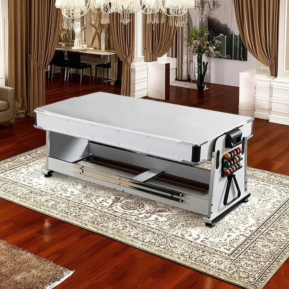 VERSA 4-in-1 7/8FT Multifunctional Table with White Frame for Air Hockey, Billiards, Dining & Ping Pong - Red Felt, Bonus Accessories