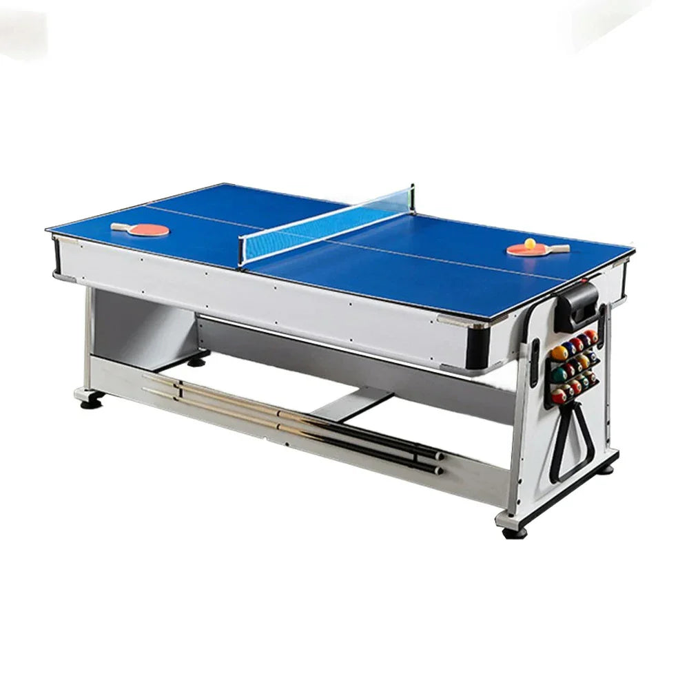 VERSA 4-in-1 7/8FT Multifunctional Table with White Frame for Air Hockey, Billiards, Dining & Ping Pong - Red Felt, Bonus Accessories