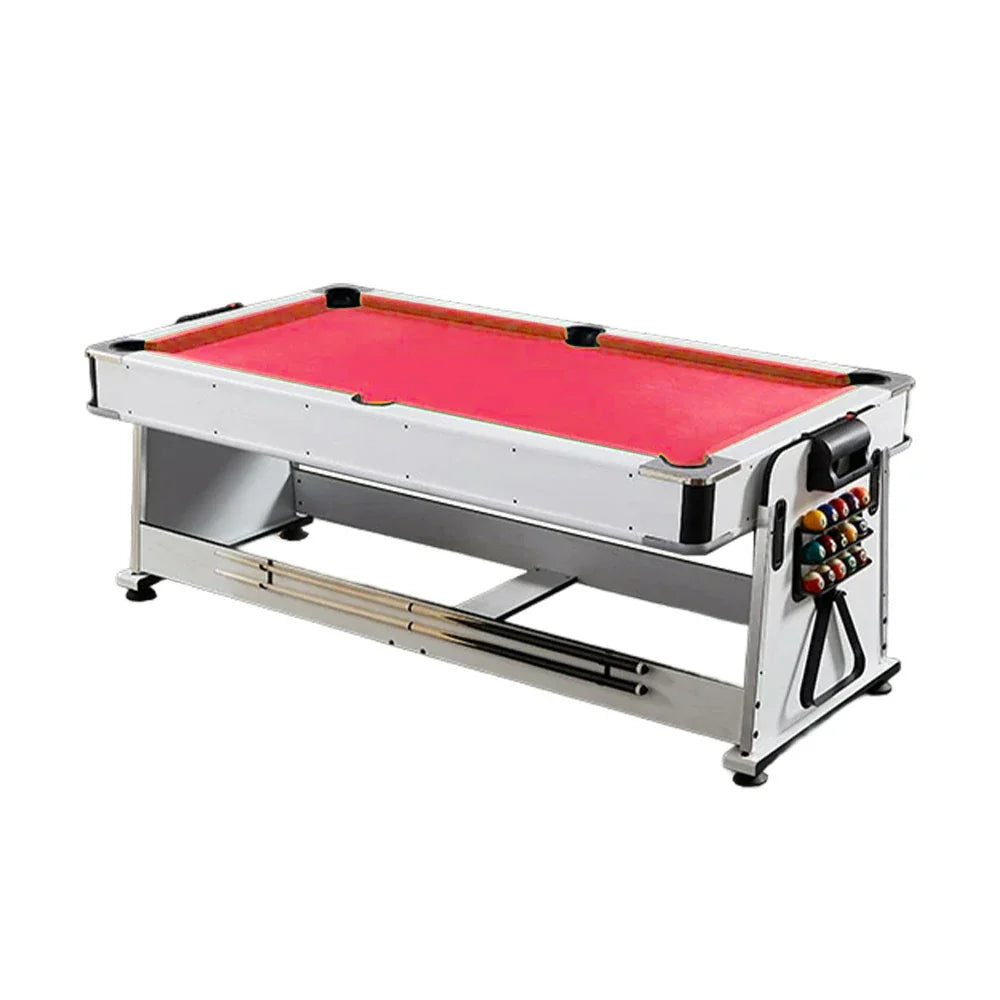 VERSA 4-in-1 7/8FT Multifunctional Table with White Frame for Air Hockey, Billiards, Dining & Ping Pong - Red Felt, Bonus Accessories