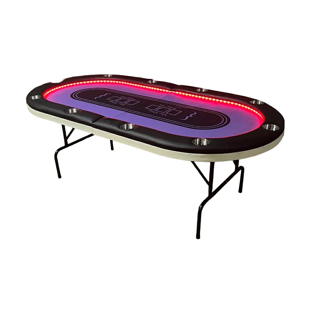 VERSA PK018 7FT LED-Lit Foldable Poker Table W/ Cup Holders - Seats 10 Players