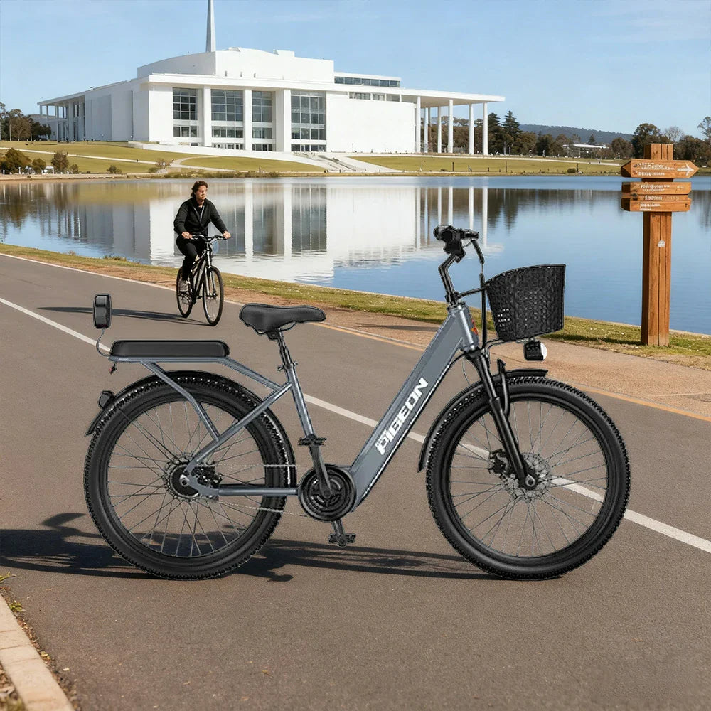 VOLTUS Electric Bike 400W Speed-Assist Motor Carbon Alloy Frame 24-Inch Spoked Wheel Grey