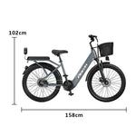VOLTUS Electric Bike 400W Speed-Assist Motor Carbon Alloy Frame 24-Inch Spoked Wheel Grey