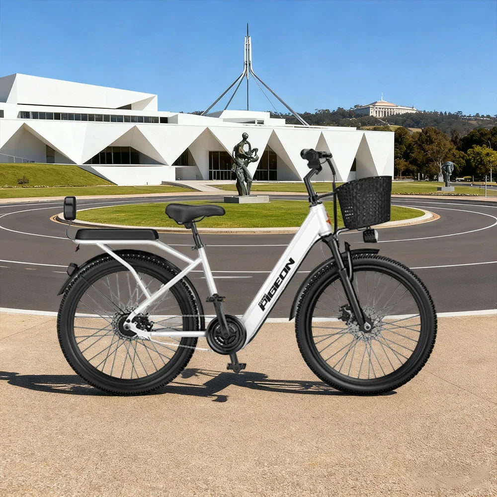 VOLTUS Electric Bike 400W Speed-Assist Motor Carbon Alloy Frame 24-Inch Spoked Wheel White