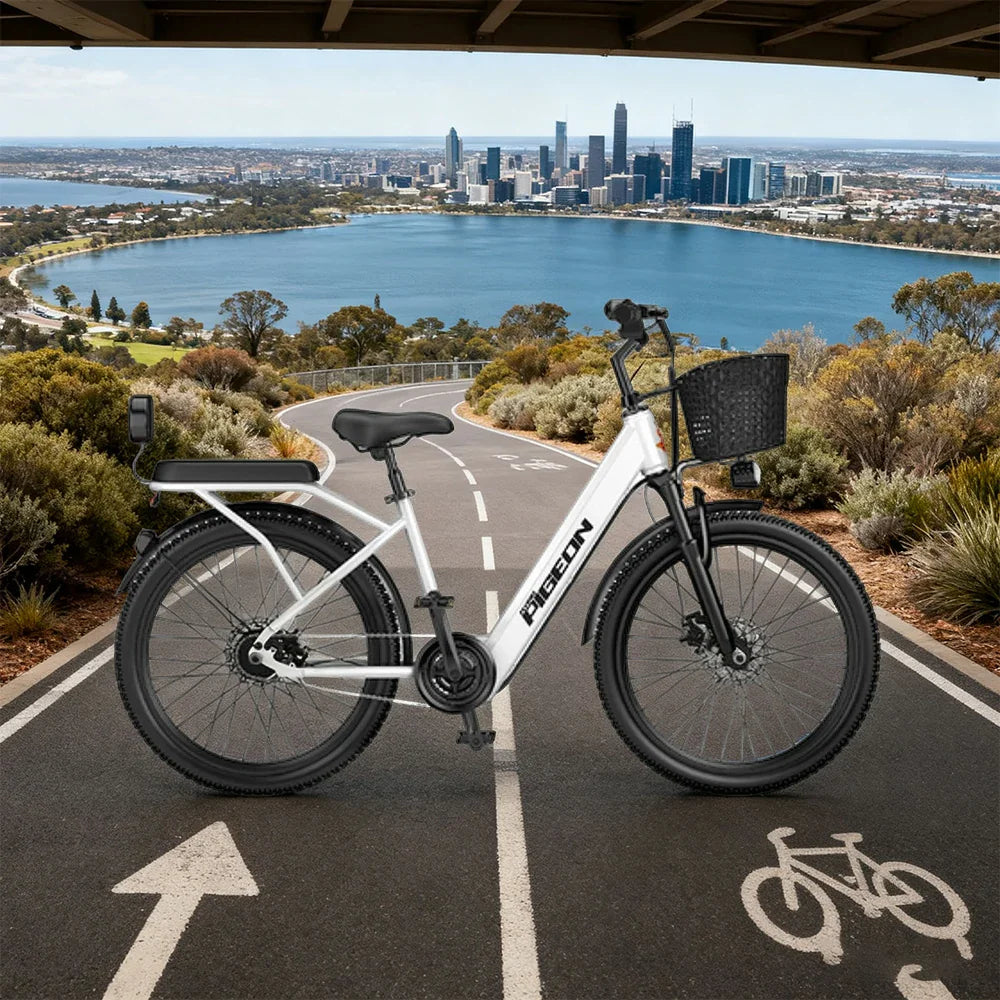 VOLTUS Electric Bike 400W Speed-Assist Motor Carbon Alloy Frame 24-Inch Spoked Wheel White