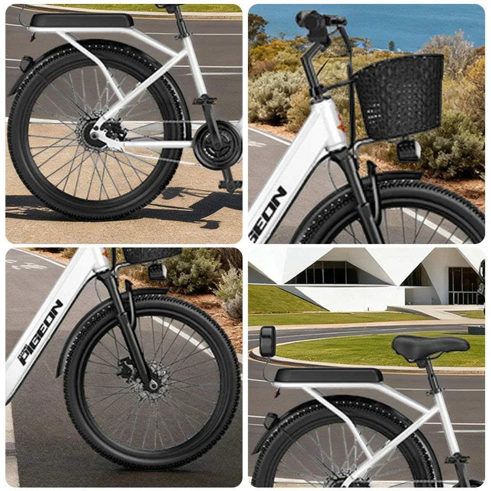 VOLTUS Electric Bike 400W Speed-Assist Motor Carbon Alloy Frame 24-Inch Spoked Wheel White