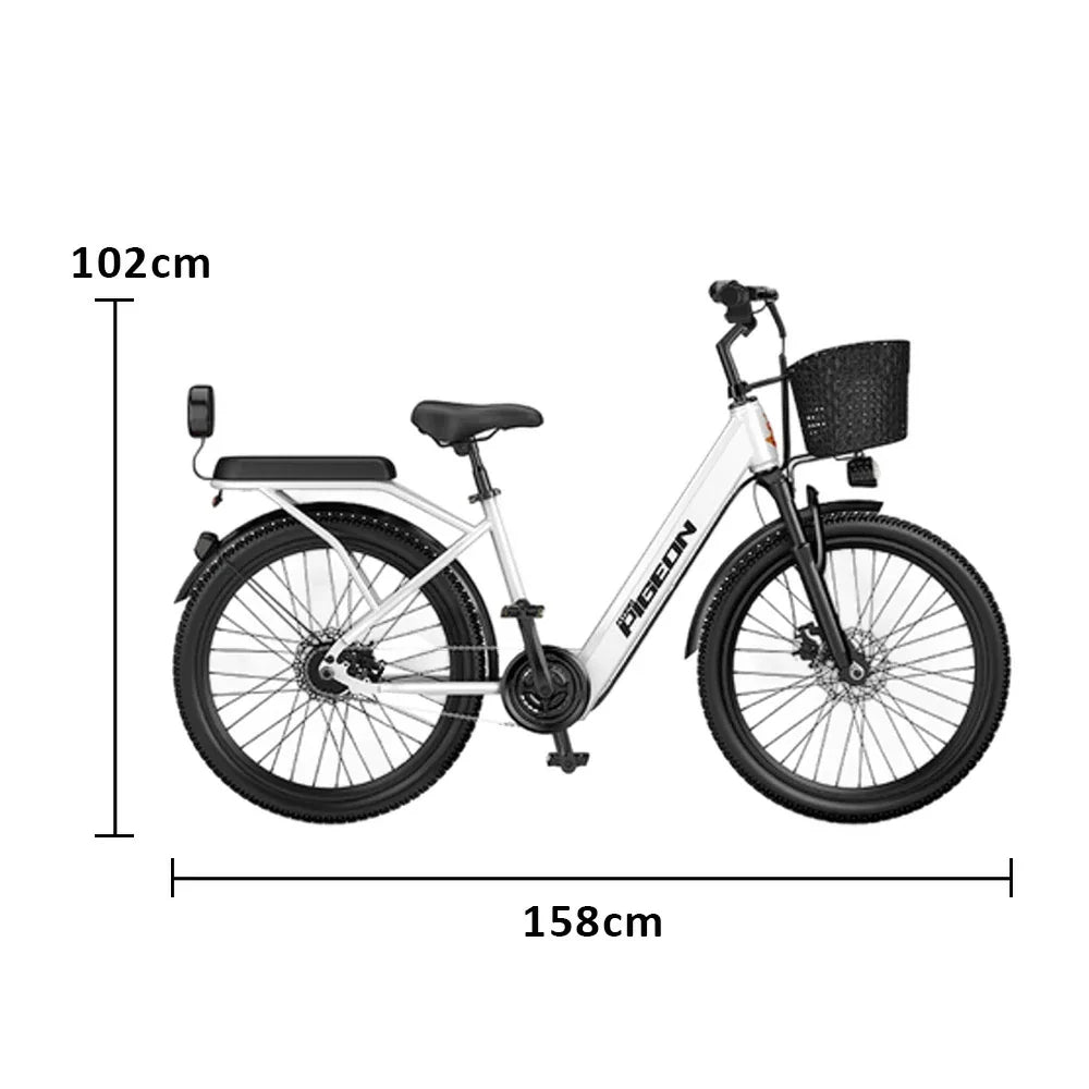 VOLTUS Electric Bike 400W Speed-Assist Motor Carbon Alloy Frame 24-Inch Spoked Wheel White