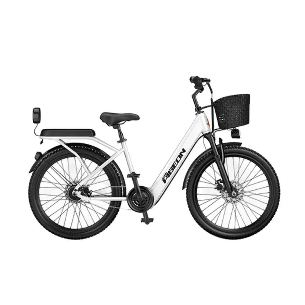 VOLTUS Electric Bike 400W Speed-Assist Motor Carbon Alloy Frame 24-Inch Spoked Wheel White