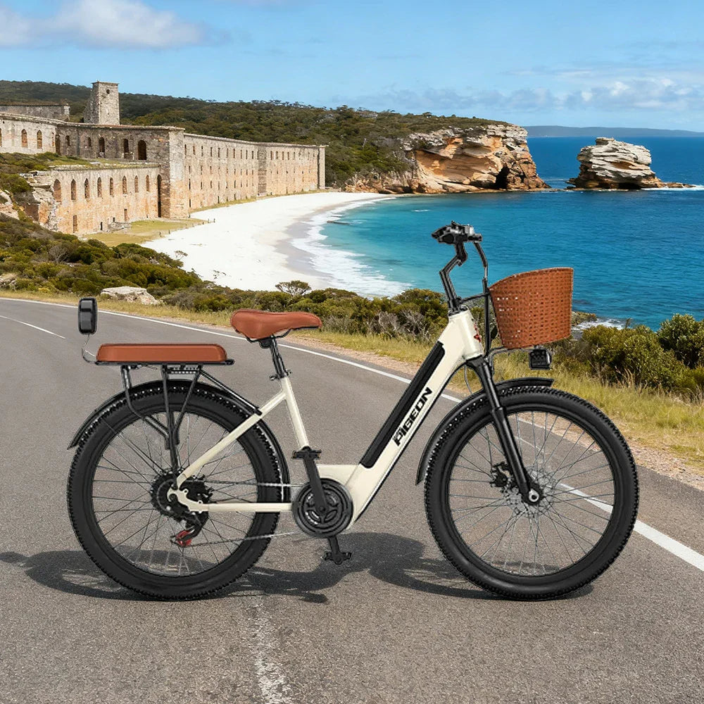 VOLTUS Folding Electric Bike 400W Motor Carbon Alloy Frame Shimano 7-Speed 24-Inch Khaki