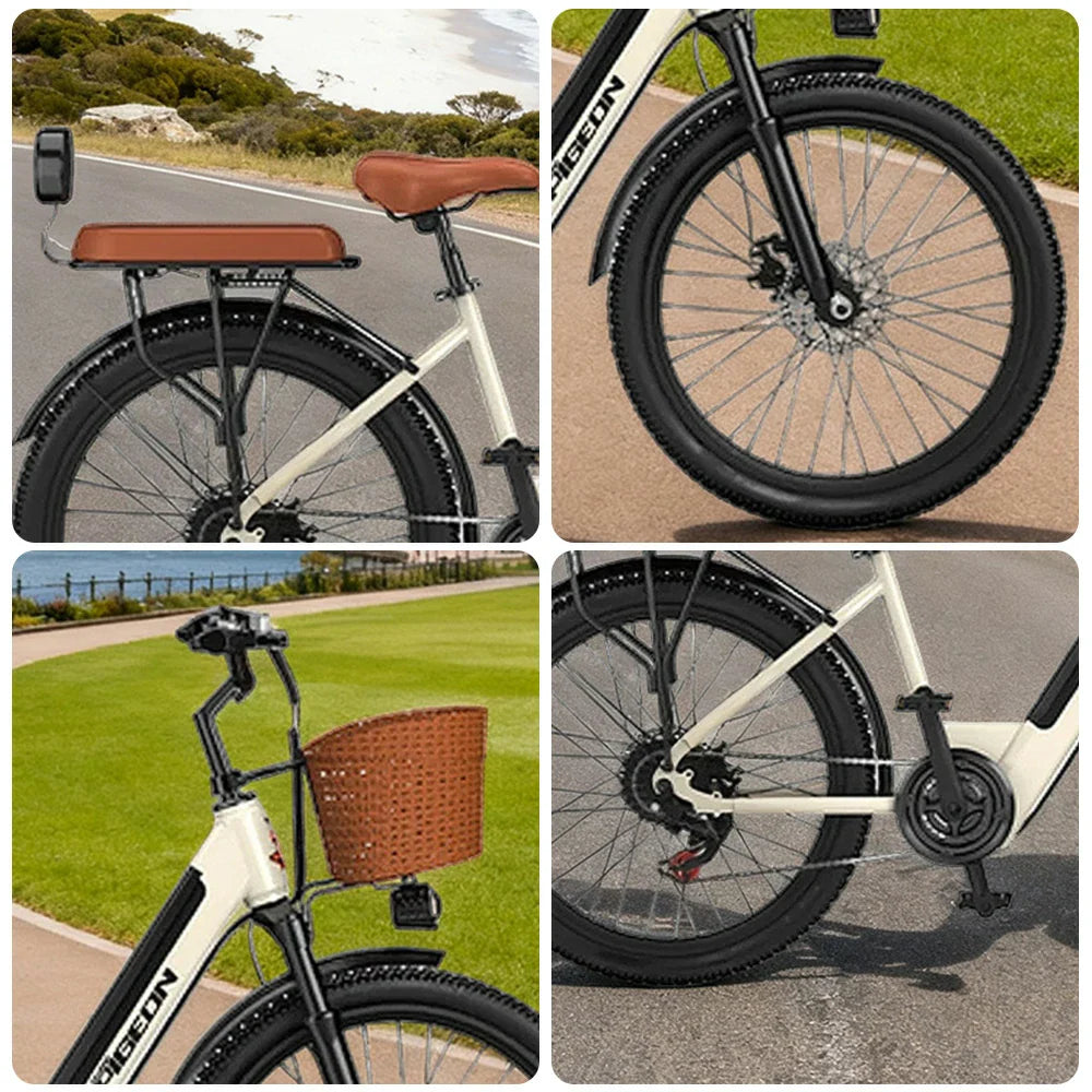 VOLTUS Folding Electric Bike 400W Motor Carbon Alloy Frame Shimano 7-Speed 24-Inch Khaki