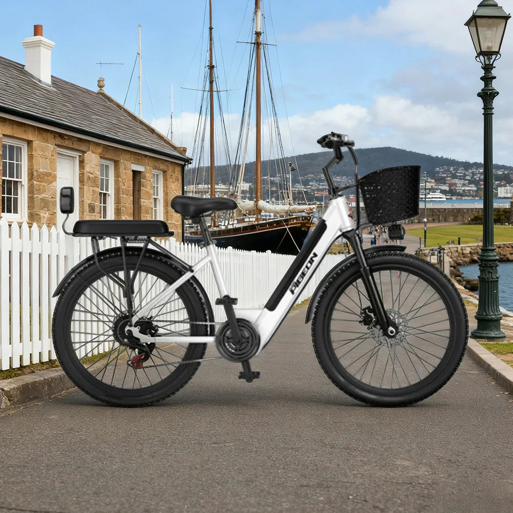 VOLTUS Folding Electric Bike 400W Motor Carbon Alloy Frame Shimano 7-Speed 24-Inch White