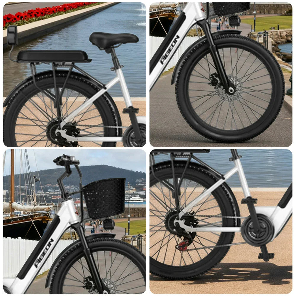 VOLTUS Folding Electric Bike 400W Motor Carbon Alloy Frame Shimano 7-Speed 24-Inch White