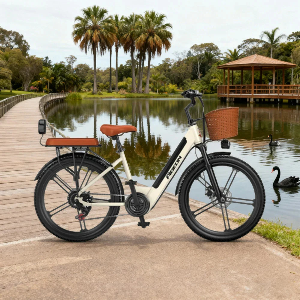 VOLTUS Folding Electric Bike 400W Motor Carbon Alloy Frame Shimano 7-Speed 24-Inch Khaki