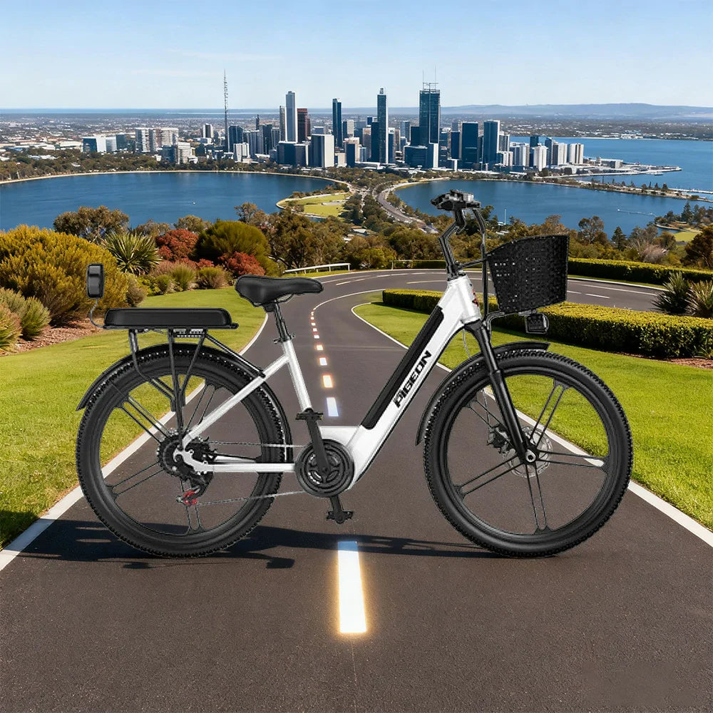 VOLTUS Folding Electric Bike 400W Motor Carbon Alloy Frame Shimano 7-Speed 24-Inch White