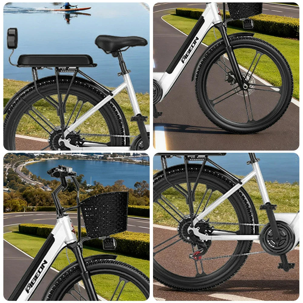 VOLTUS Folding Electric Bike 400W Motor Carbon Alloy Frame Shimano 7-Speed 24-Inch White