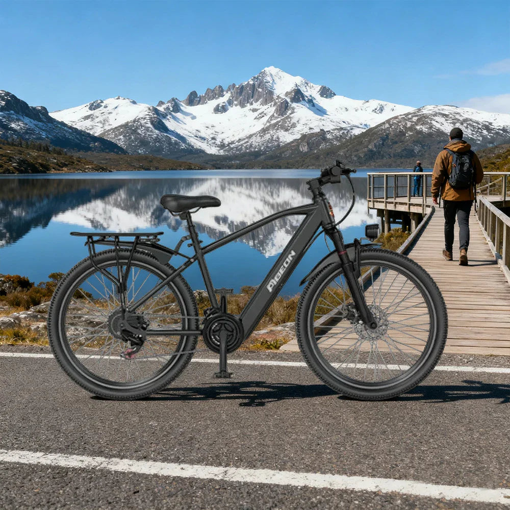 VOLTUS Electric Bike 400W Motor Carbon Alloy Frame Shimano 21-Speed 26-Inch Spoked Wheels Black