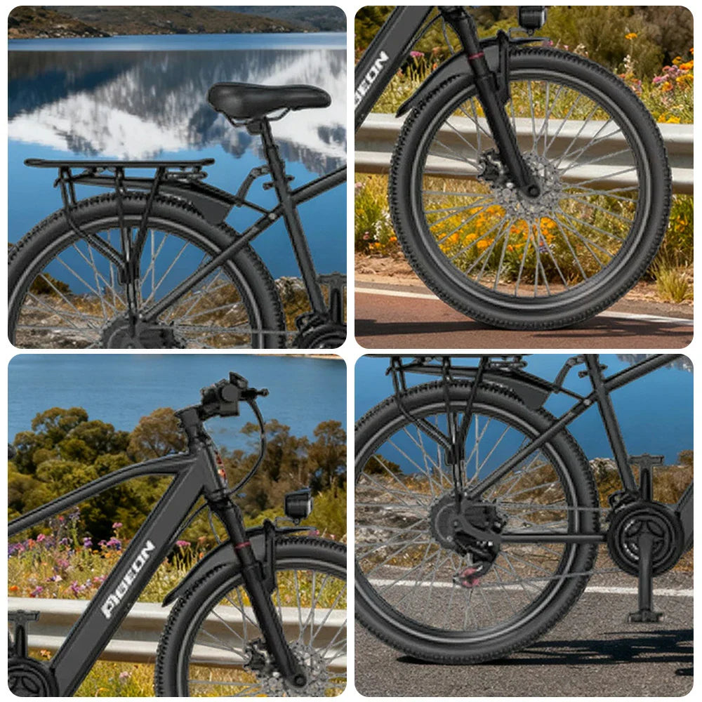 VOLTUS Electric Bike 400W Motor Carbon Alloy Frame Shimano 21-Speed 26-Inch Spoked Wheels Black