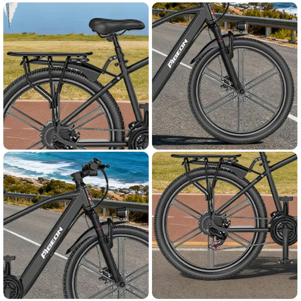 VOLTUS Electric Bike 400W Motor Carbon Alloy Frame Shimano 21-Speed 26-Inch Magnesium Alloy Integrated Wheels Black